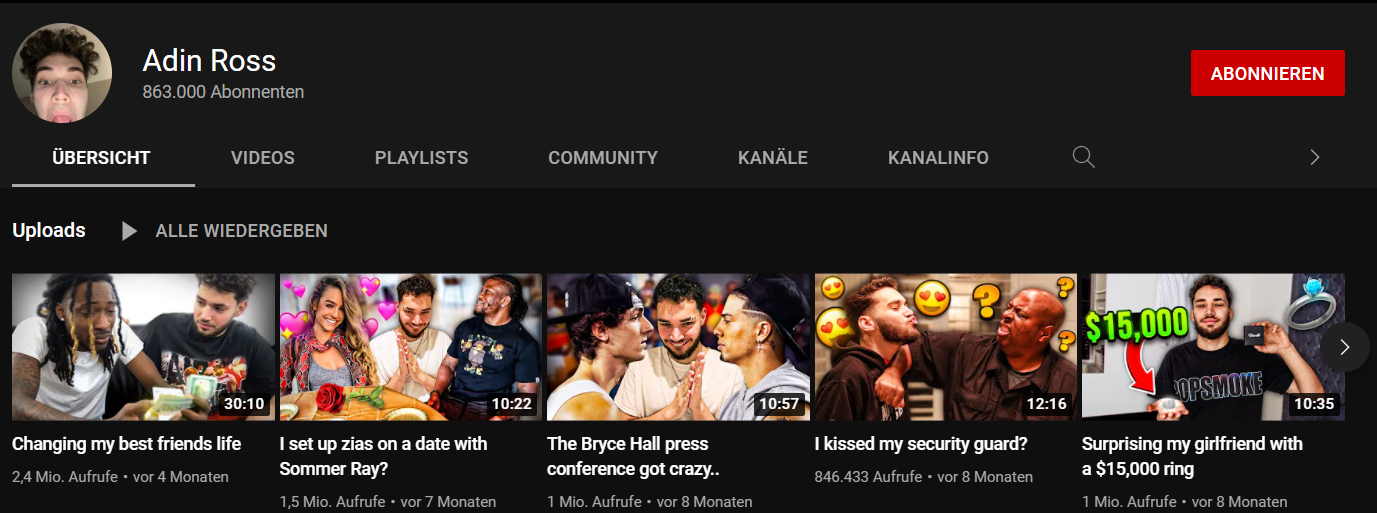 Adin Ross auf YouTube Adin Ross auf YouTube