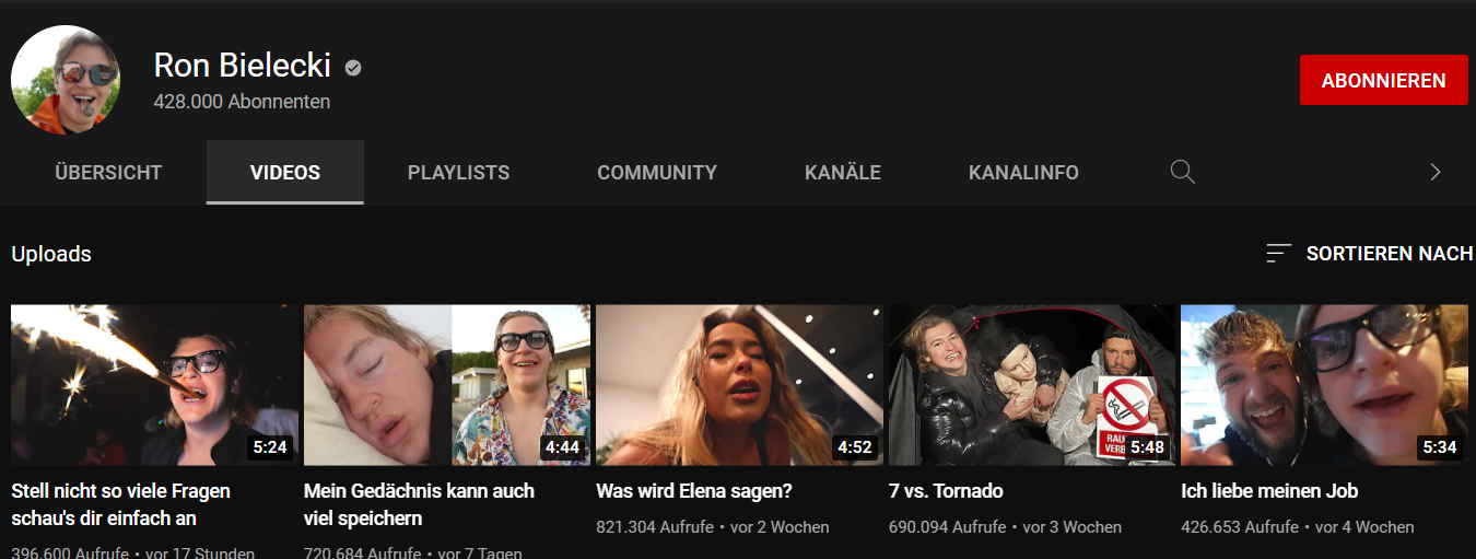 Ron Bielecki auf YouTube Ron Bielecki auf YouTube